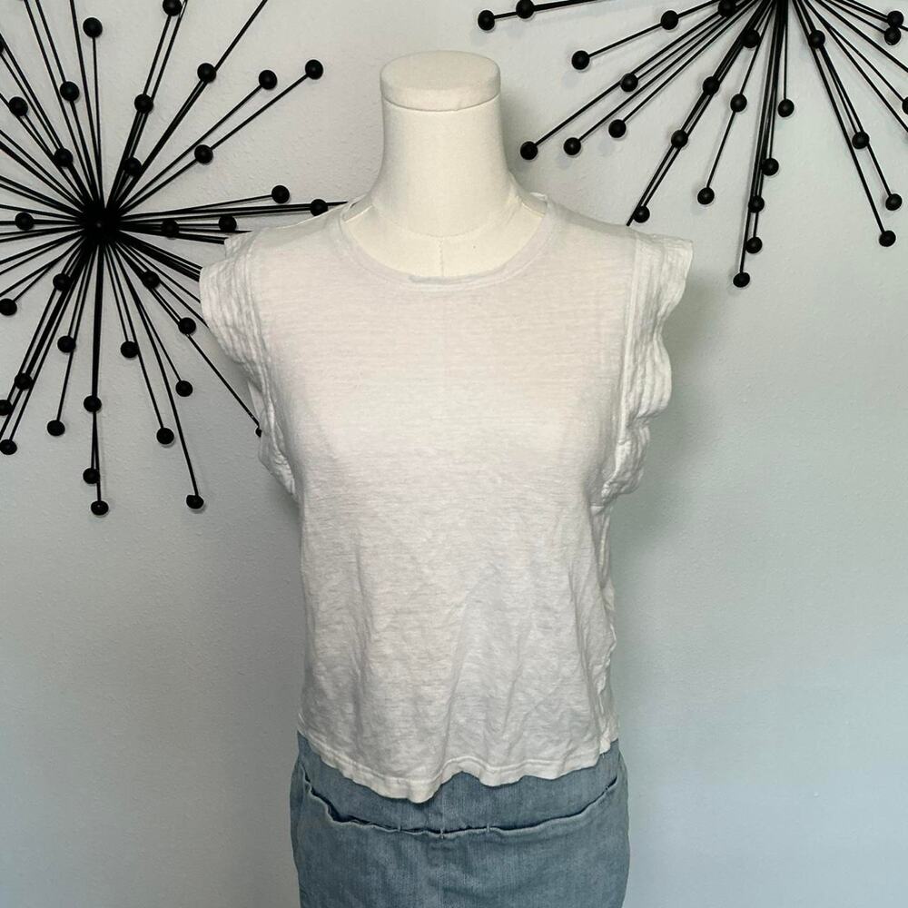 Banana Republic white linen ruffle sleeve top minimalist summer blouse